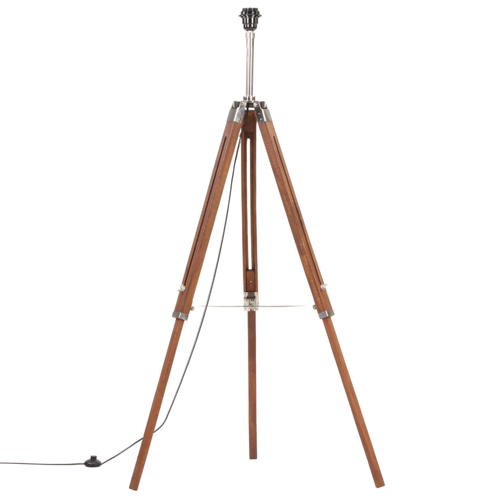 vidaXL Lampă de podea trepied, maro miere și alb, 141 cm, lemn de tec vidaXL Lampă de podea trepied, maro miere și alb, 141 cm, lemn de tec