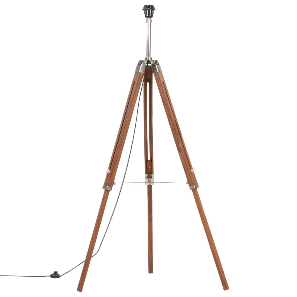 vidaXL Lampă de podea trepied, maro miere și gri, 141 cm, lemn de tec vidaXL Lampă de podea trepied, maro miere și gri, 141 cm, lemn de tec
