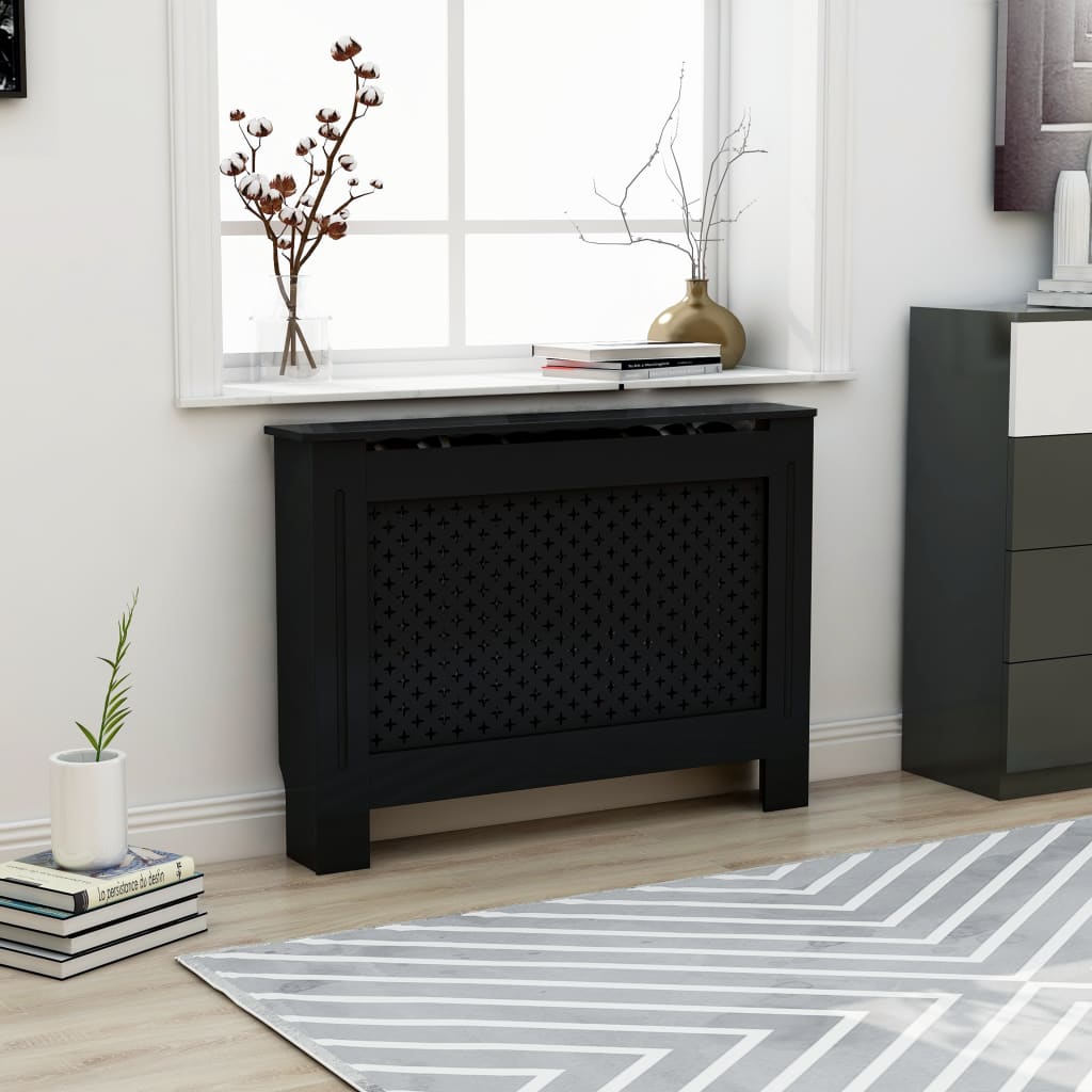 vidaXL Mască pentru calorifer, negru, 112 x 19 x 81,5 cm, MDF vidaXL Mască pentru calorifer, negru, 112 x 19 x 81,5 cm, MDF