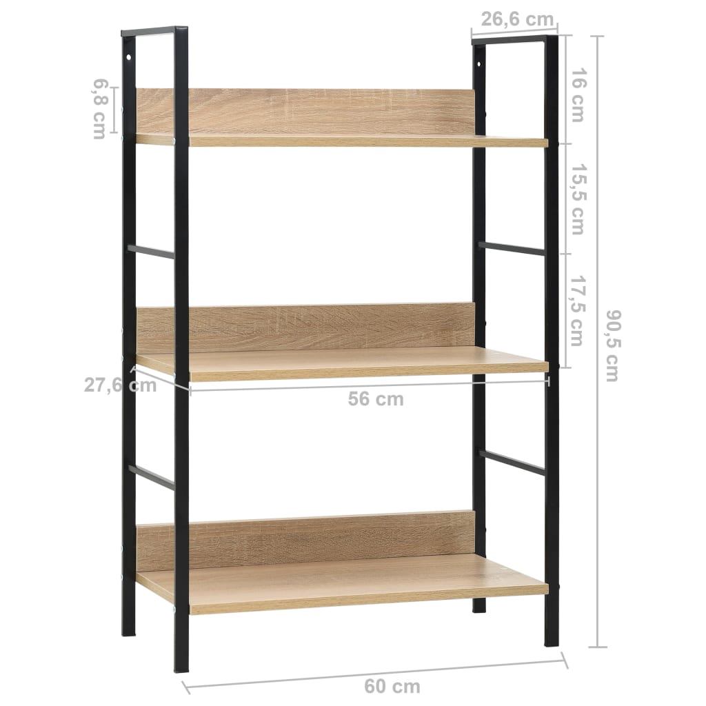 vidaXL Etajeră cărți 3 rafturi, stejar, 60x27,6x90,5 cm lemn prelucrat