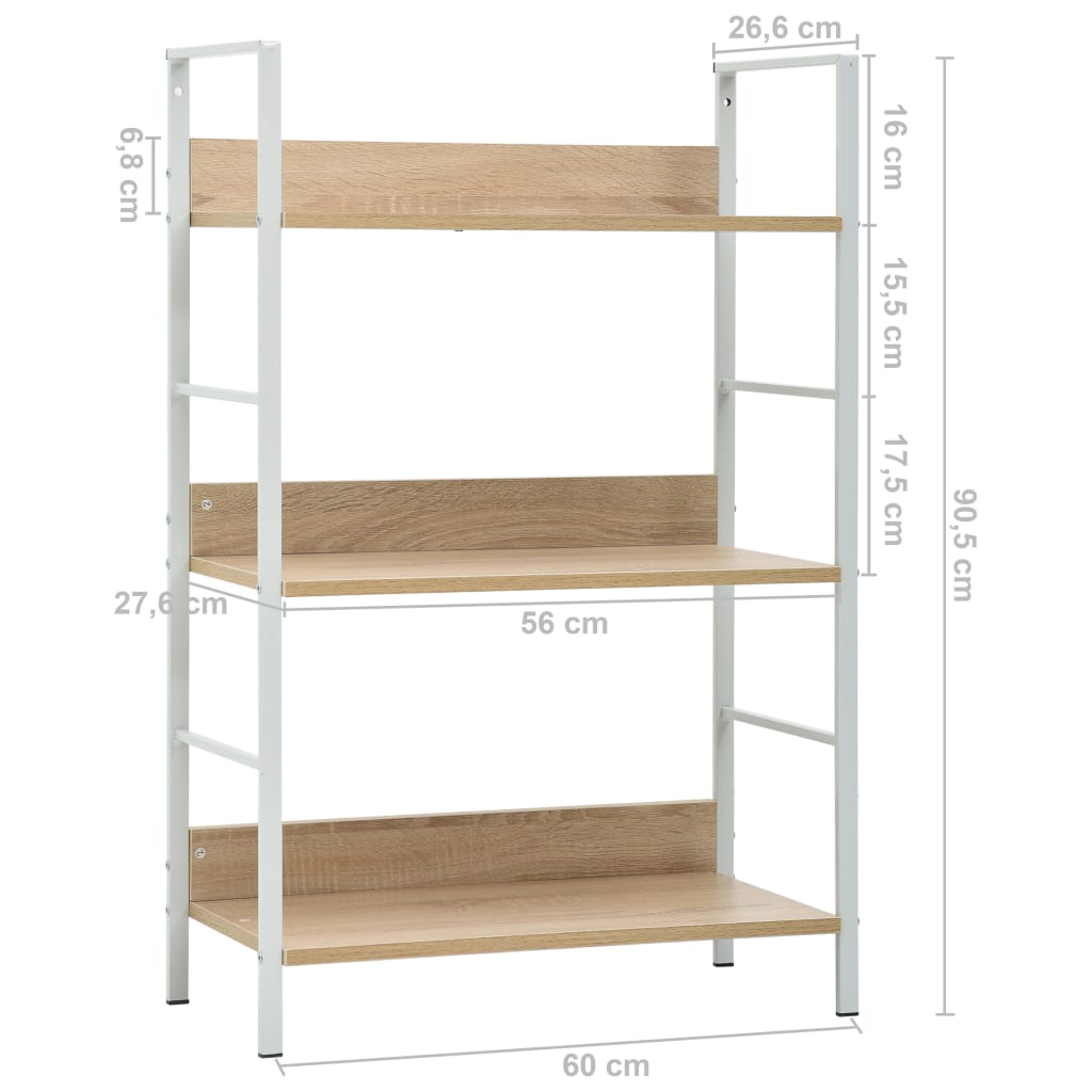 vidaXL Etajeră cărți 3 rafturi, stejar, 60x27,6x90,5 cm lemn prelucrat