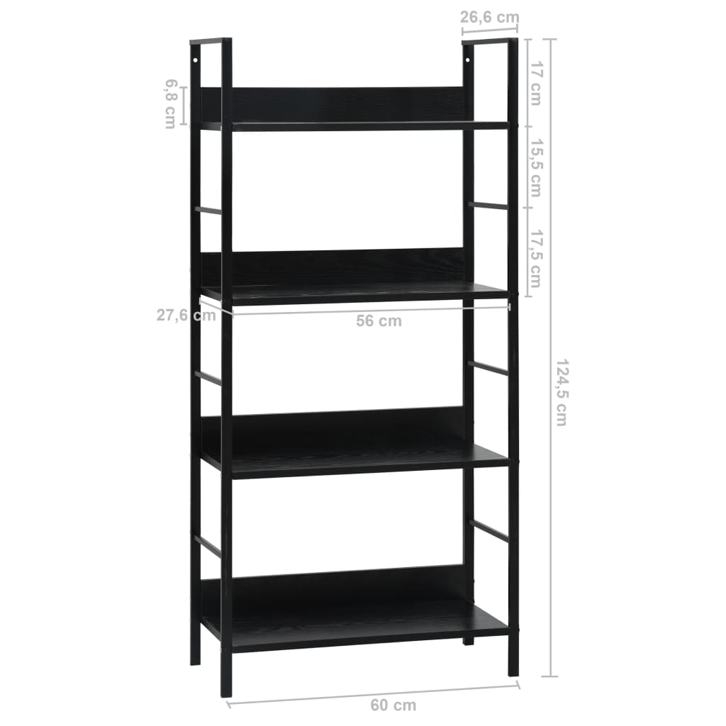 vidaXL Etajeră cărți 4 rafturi, negru, 60x27,6x124,5 cm lemn prelucrat
