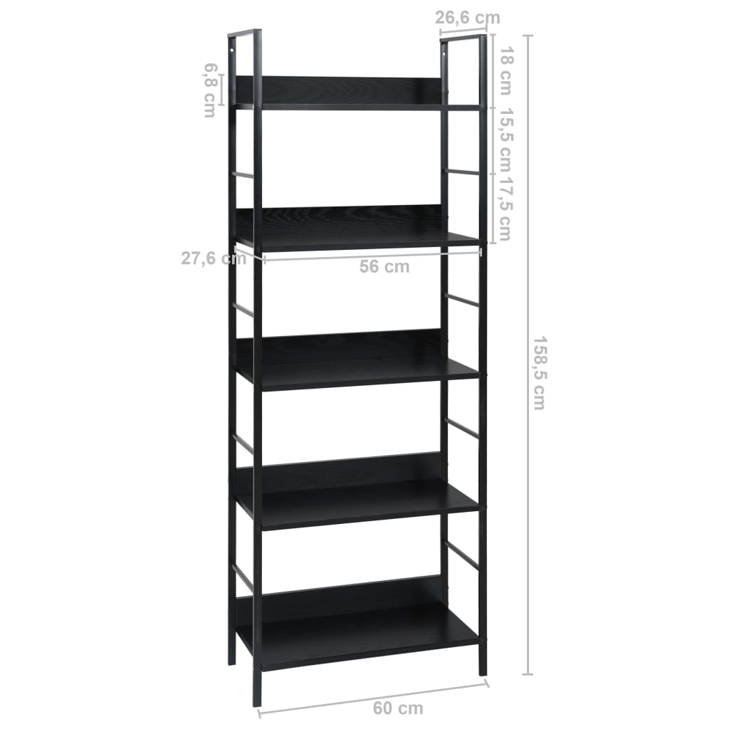 vidaXL Etajeră cărți 5 rafturi, negru, 60x27,6x158,5 cm lemn prelucrat vidaXL Etajeră cărți 5 rafturi, negru, 60x27,6x158,5 cm lemn prelucrat