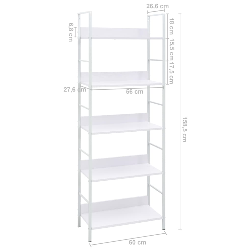 vidaXL Etajeră cărți 5 rafturi, alb, 60x27,6x158,5 cm, lemn prelucrat vidaXL Etajeră cărți 5 rafturi, alb, 60x27,6x158,5 cm, lemn prelucrat