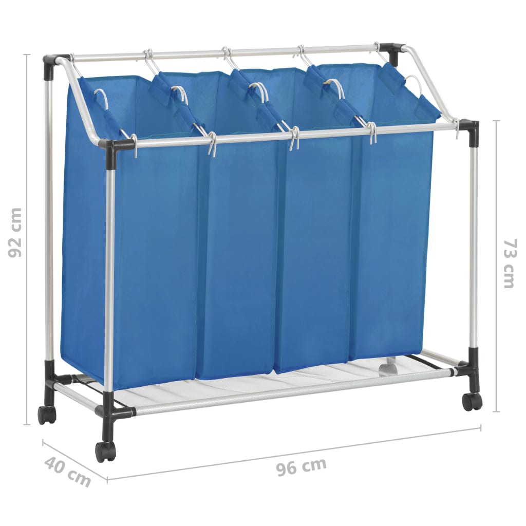 vidaXL Coș sortare rufe cu 4 saci, albastru, oțel vidaXL Coș sortare rufe cu 4 saci, albastru, oțel