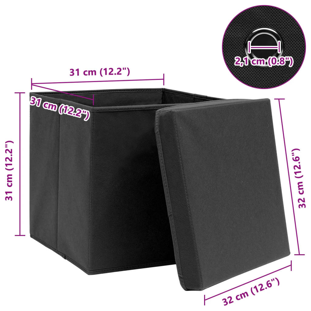 vidaXL Cutii depozitare cu capace, 4 buc. negru, 32x32x32 cm, textil vidaXL Cutii depozitare cu capace, 4 buc. negru, 32x32x32 cm, textil