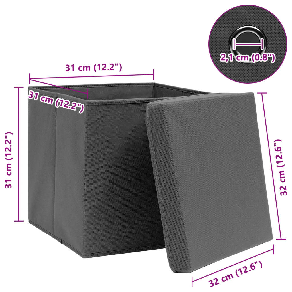 vidaXL Cutii depozitare cu capace, 4 buc., gri, 32x32x32 cm, textil vidaXL Cutii depozitare cu capace, 4 buc., gri, 32x32x32 cm, textil
