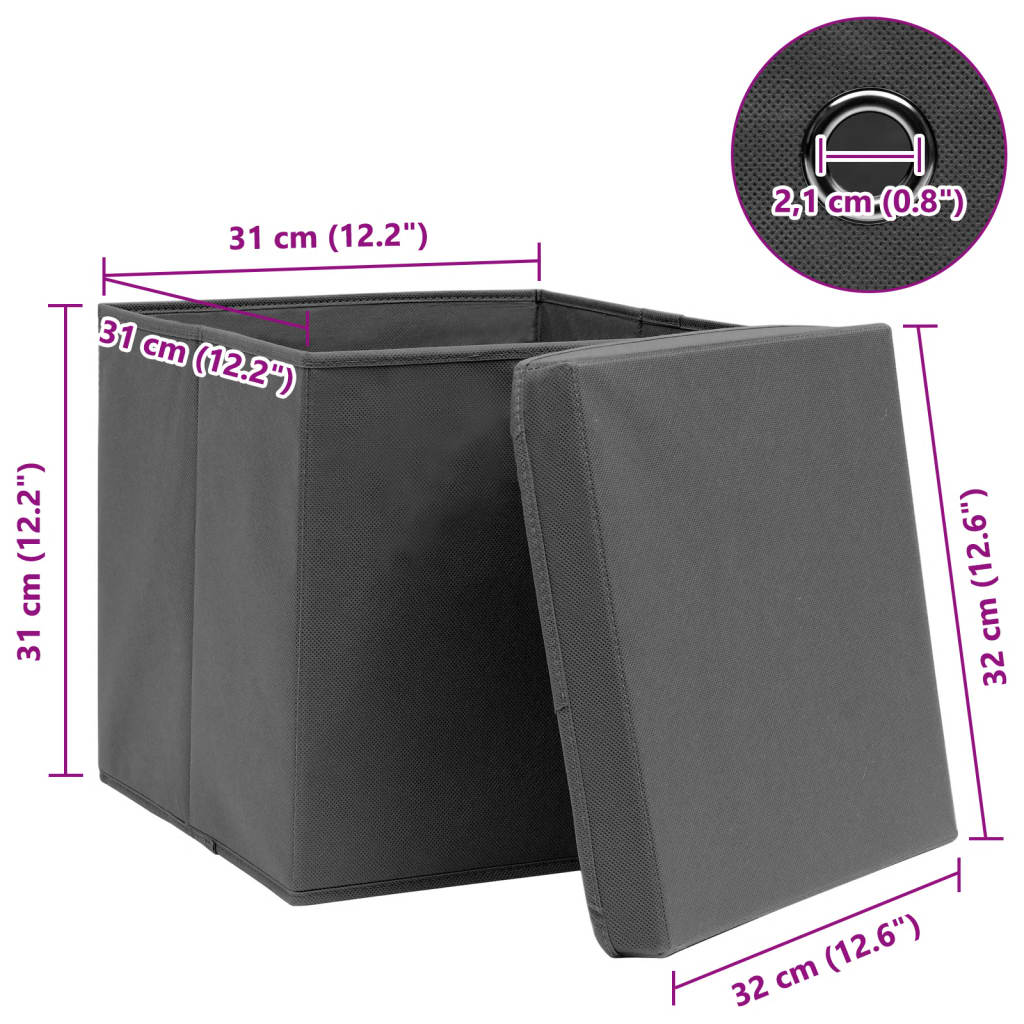 vidaXL Cutii depozitare cu capace, 10 buc., gri, 32x32x32 cm, textil vidaXL Cutii depozitare cu capace, 10 buc., gri, 32x32x32 cm, textil