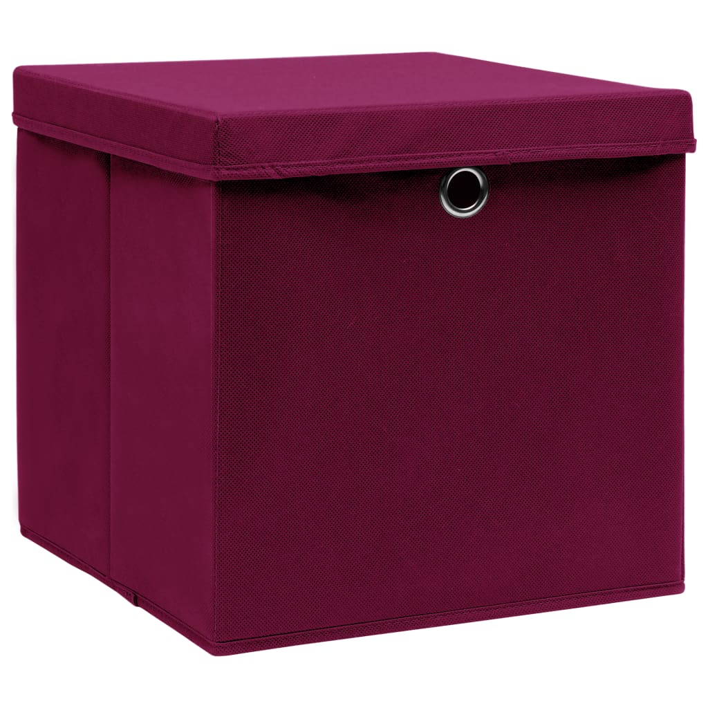 vidaXL Cutii depozitare cu capac 10 buc. roșu închis 32x32x32cm textil vidaXL Cutii depozitare cu capac 10 buc. roșu închis 32x32x32cm textil