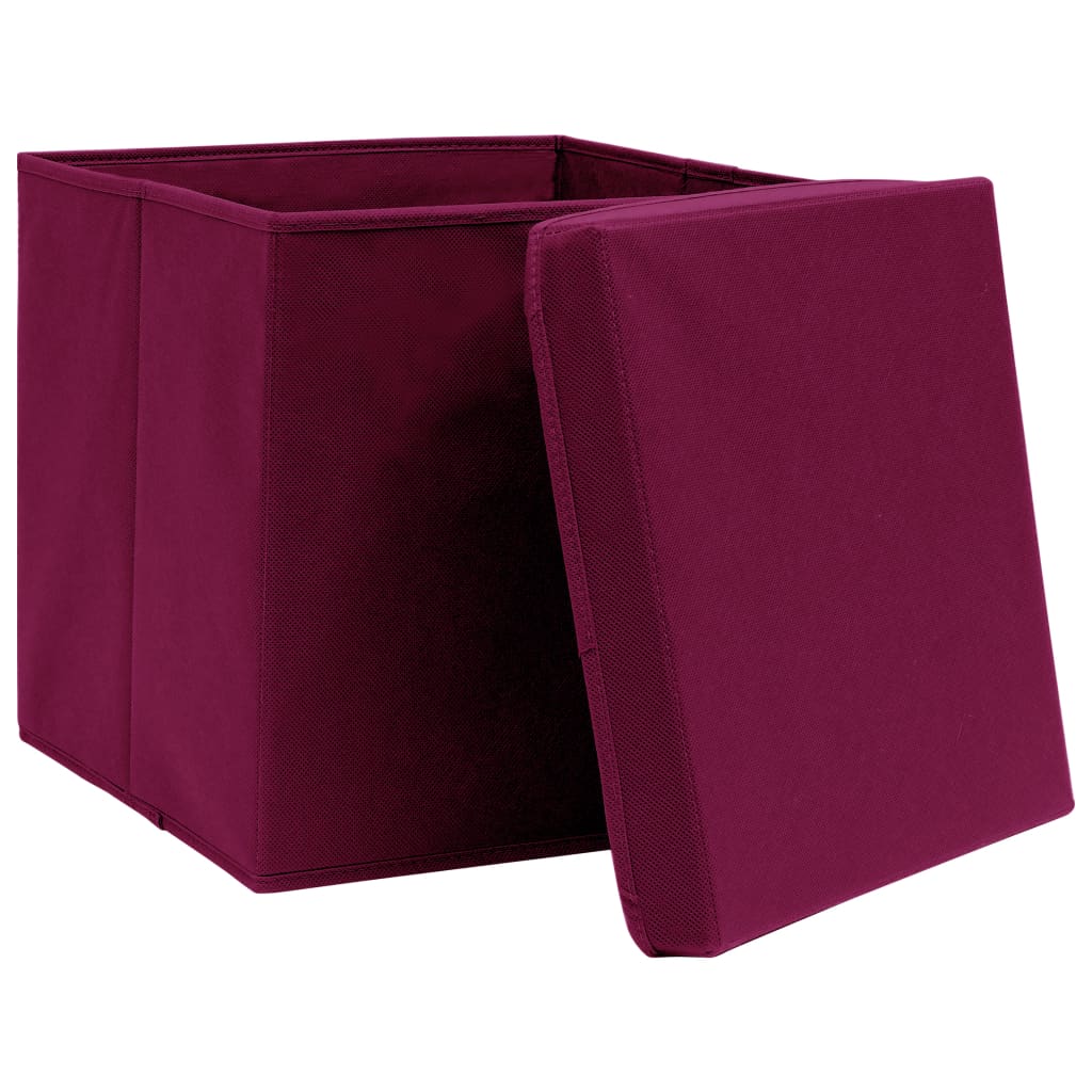 vidaXL Cutii depozitare cu capac 10 buc. roșu închis 32x32x32cm textil vidaXL Cutii depozitare cu capac 10 buc. roșu închis 32x32x32cm textil