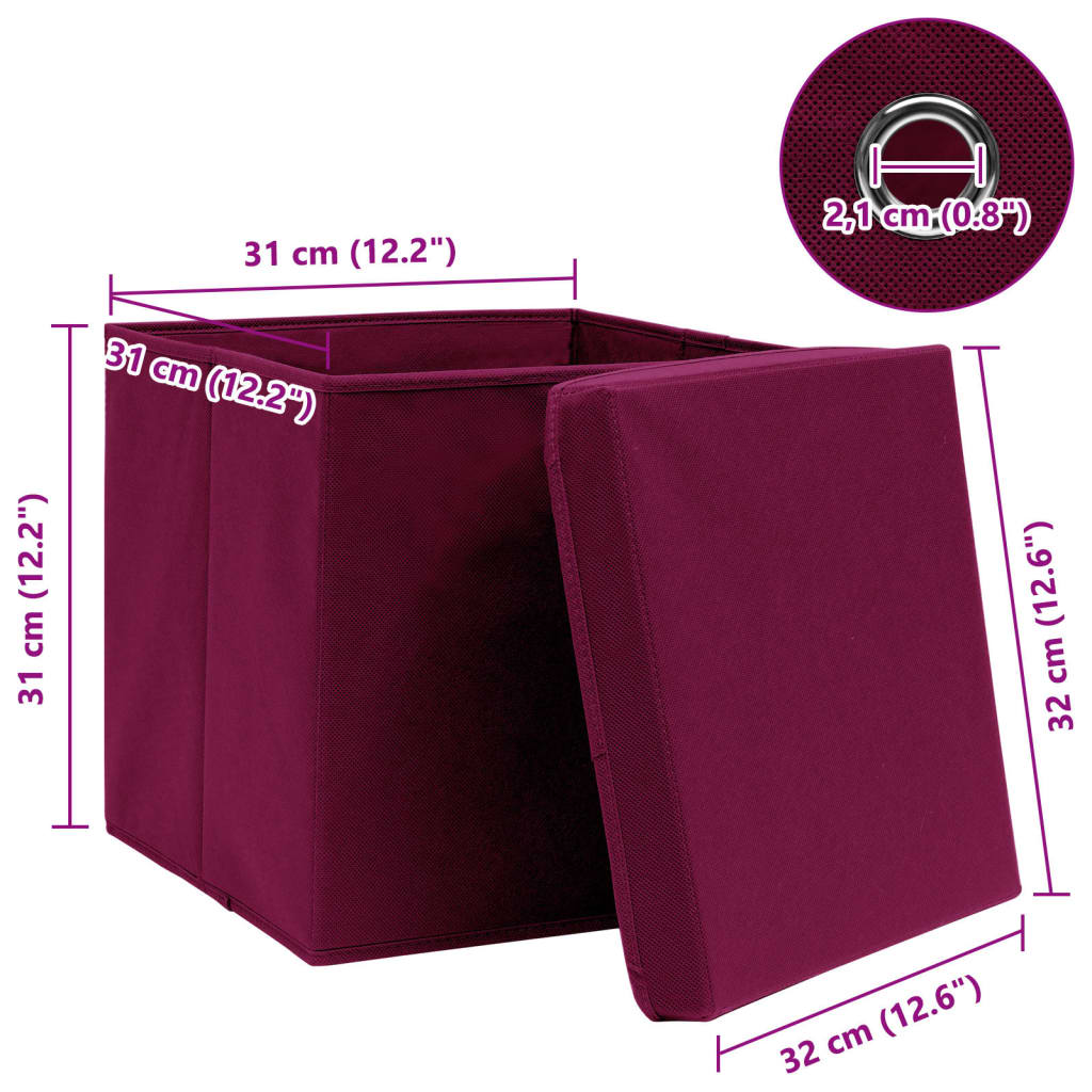 vidaXL Cutii depozitare cu capac 10 buc. roșu închis 32x32x32cm textil vidaXL Cutii depozitare cu capac 10 buc. roșu închis 32x32x32cm textil