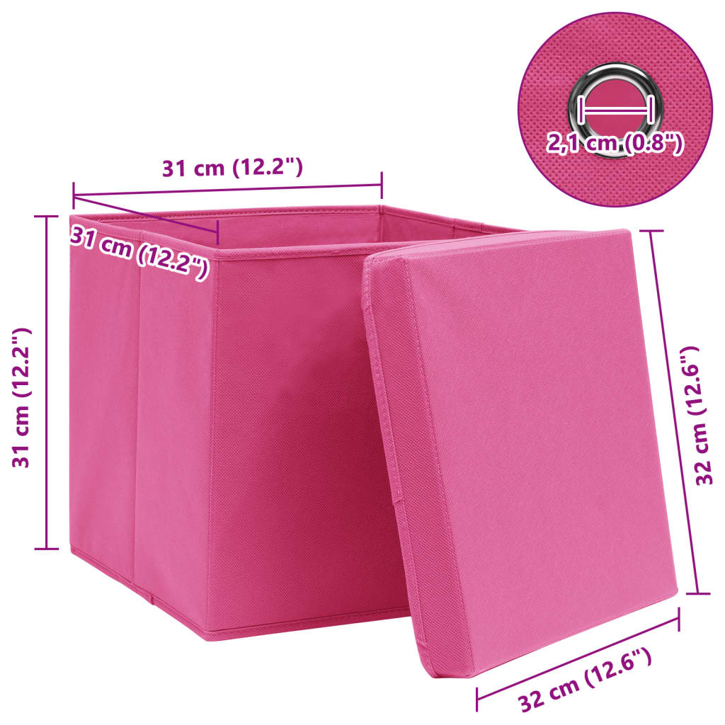 vidaXL Cutii depozitare cu capace 4 buc. roz, 32x32x32 cm, textil vidaXL Cutii depozitare cu capace 4 buc. roz, 32x32x32 cm, textil