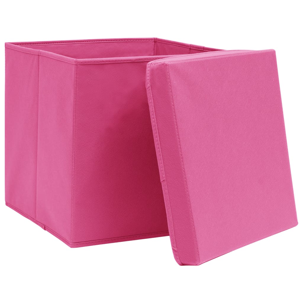 vidaXL Cutii depozitare cu capace 10 buc. roz, 32x32x32 cm, textil vidaXL Cutii depozitare cu capace 10 buc. roz, 32x32x32 cm, textil
