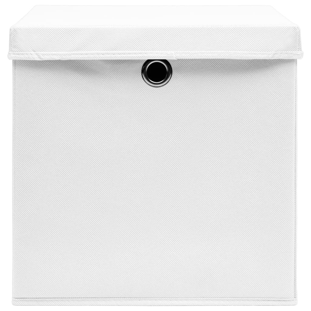 vidaXL Cutii depozitare cu capace 10 buc. alb, 32x32x32 cm, textil vidaXL Cutii depozitare cu capace 10 buc. alb, 32x32x32 cm, textil