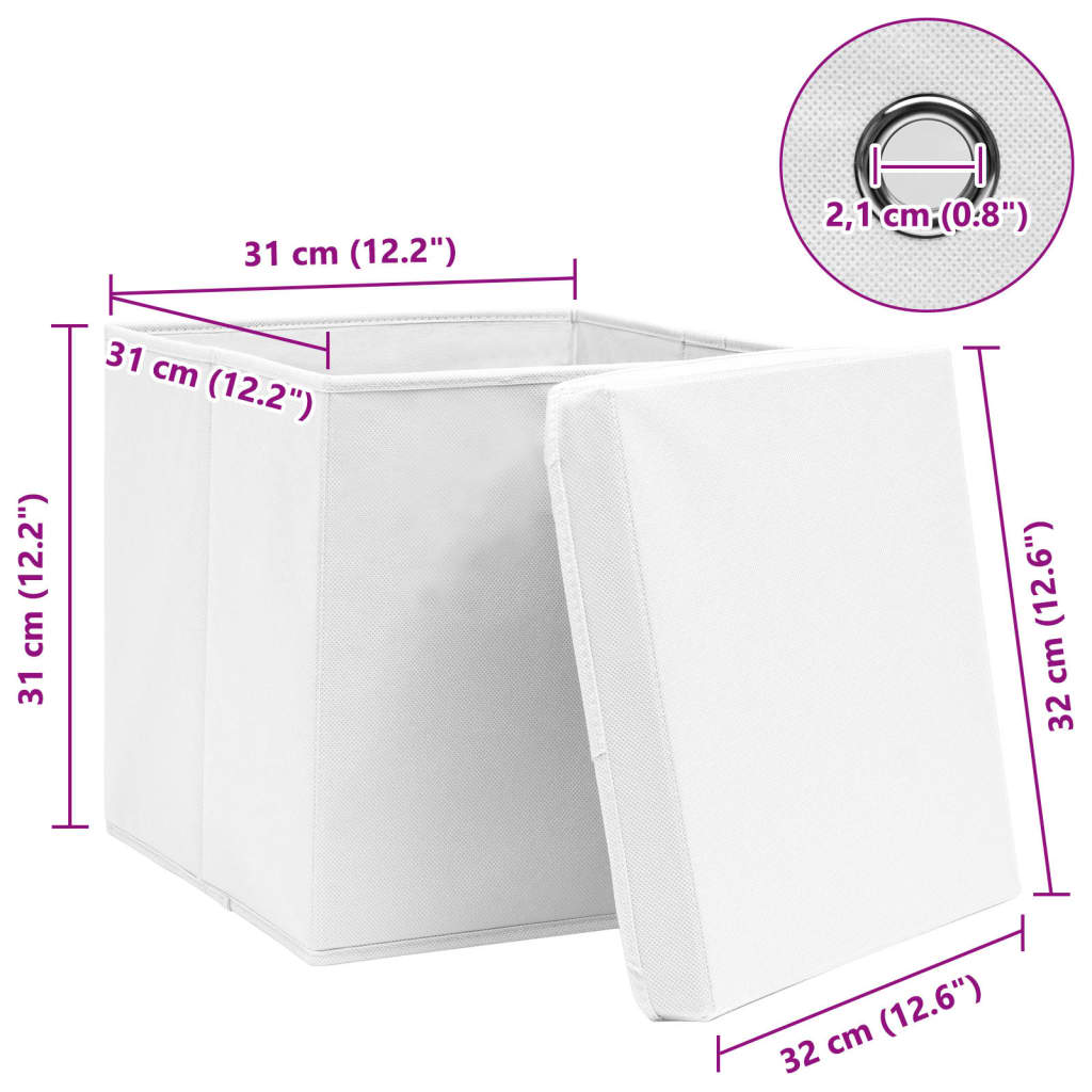 vidaXL Cutii depozitare cu capace 10 buc. alb, 32x32x32 cm, textil vidaXL Cutii depozitare cu capace 10 buc. alb, 32x32x32 cm, textil