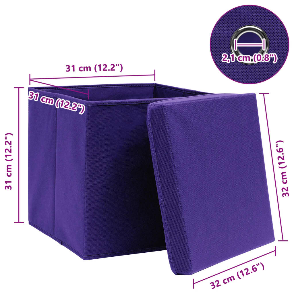 vidaXL Cutii depozitare cu capace 10 buc. violet, 32x32x32 cm, textil vidaXL Cutii depozitare cu capace 10 buc. violet, 32x32x32 cm, textil