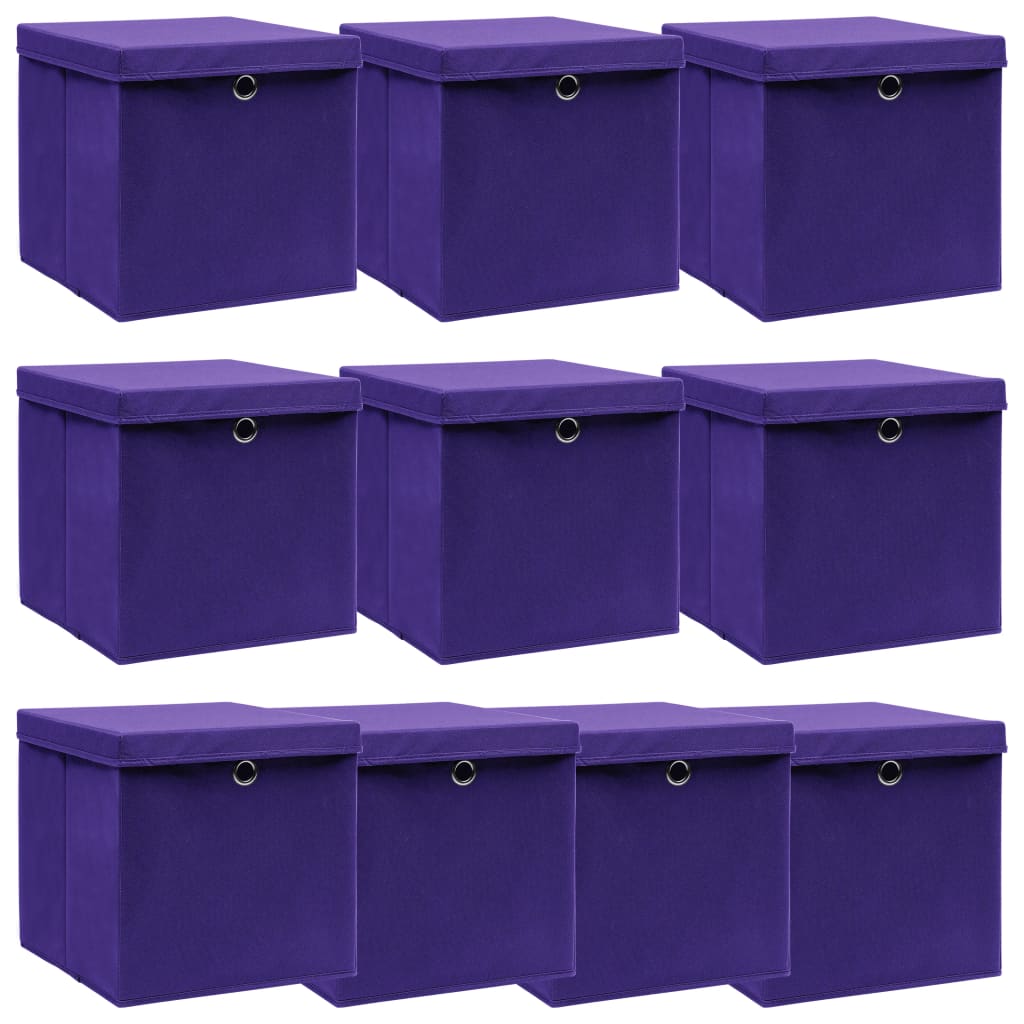 vidaXL Cutii depozitare cu capace 10 buc. violet, 32x32x32 cm, textil vidaXL Cutii depozitare cu capace 10 buc. violet, 32x32x32 cm, textil
