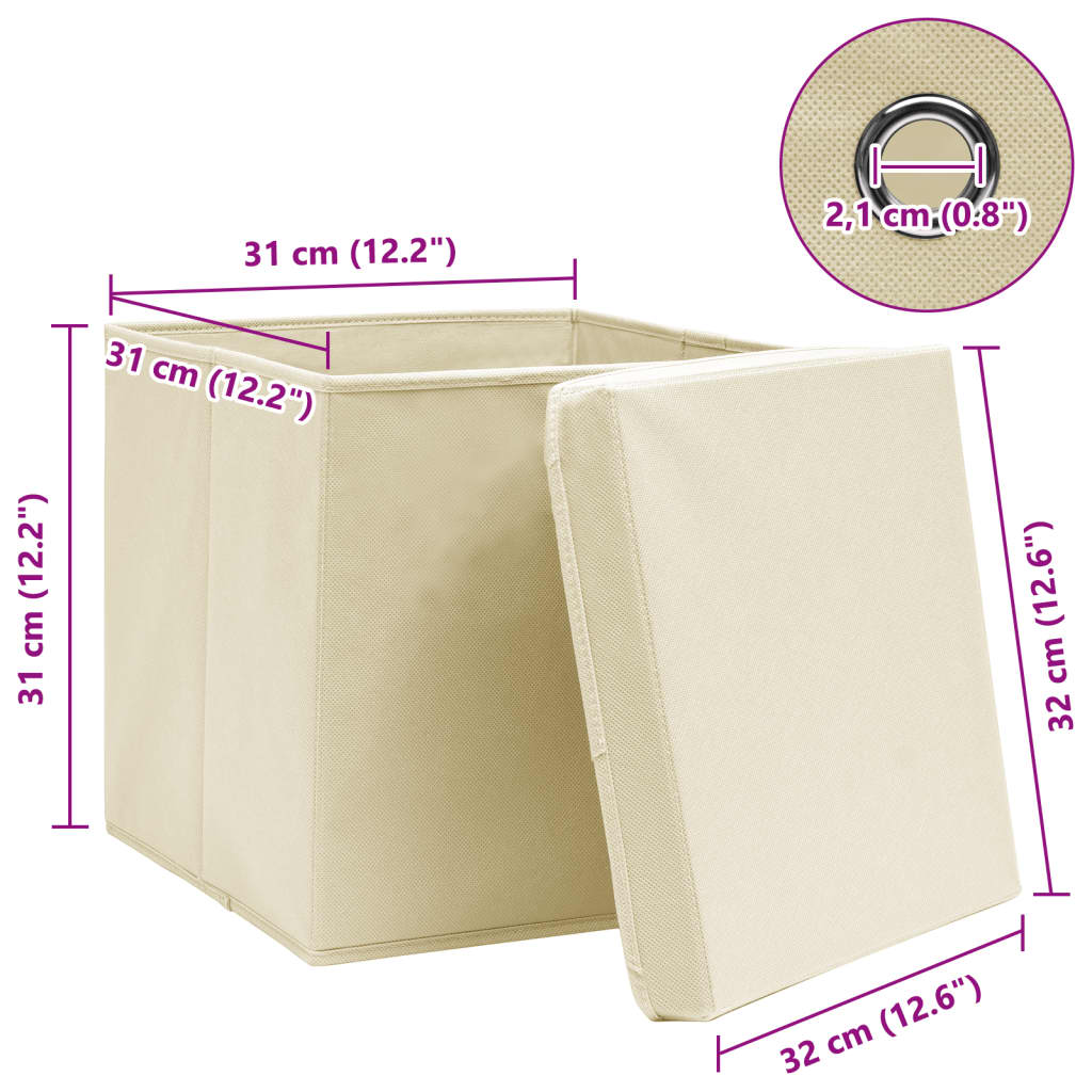 vidaXL Cutii depozitare cu capace 10 buc. crem, 32x32x32 cm, textil vidaXL Cutii depozitare cu capace 10 buc. crem, 32x32x32 cm, textil