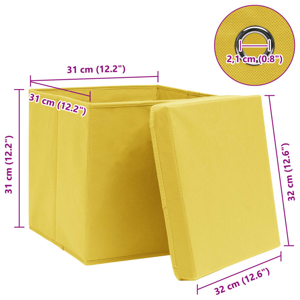 vidaXL Cutii depozitare cu capace 4 buc., galben, 32x32x32 cm, textil vidaXL Cutii depozitare cu capace 4 buc., galben, 32x32x32 cm, textil