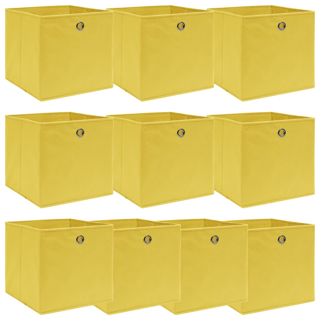 vidaXL Cutii depozitare, 10 buc., galben, 32x32x32 cm, textil vidaXL Cutii depozitare, 10 buc., galben, 32x32x32 cm, textil