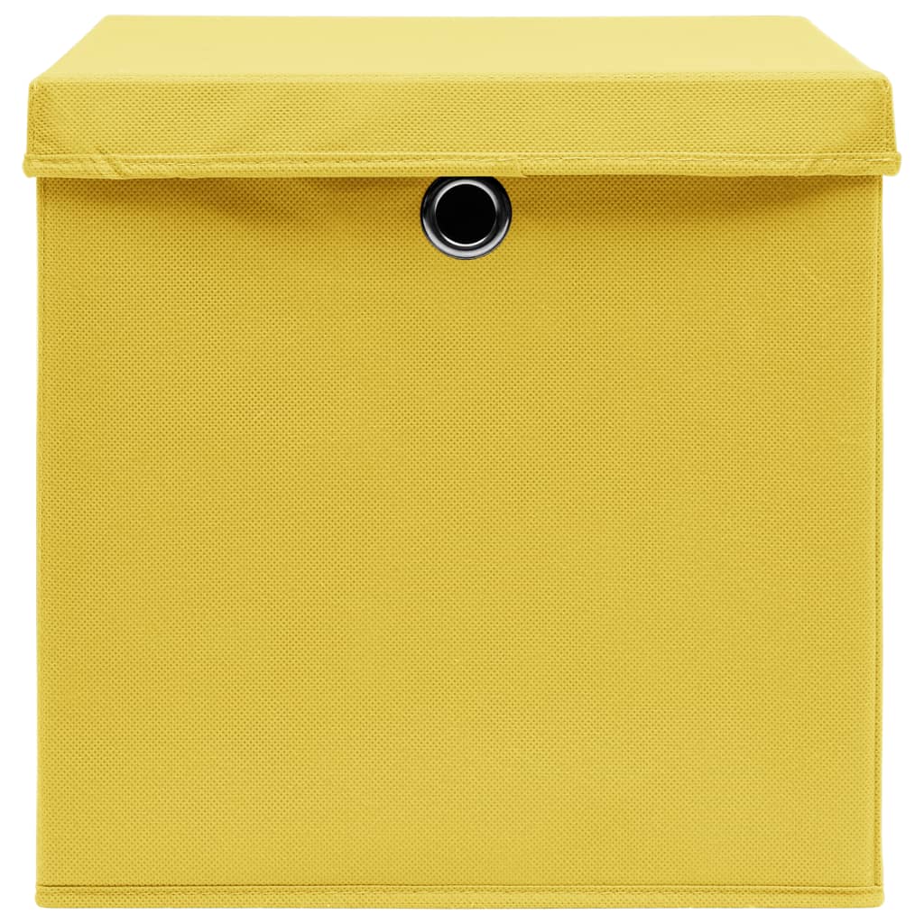 vidaXL Cutii depozitare cu capace 10 buc. galben, 32x32x32 cm, textil vidaXL Cutii depozitare cu capace 10 buc. galben, 32x32x32 cm, textil