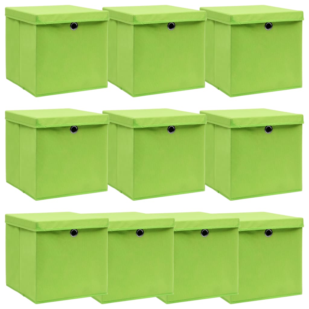 vidaXL Cutii depozitare cu capace 10 buc. verde, 32x32x32 cm, textil vidaXL Cutii depozitare cu capace 10 buc. verde, 32x32x32 cm, textil