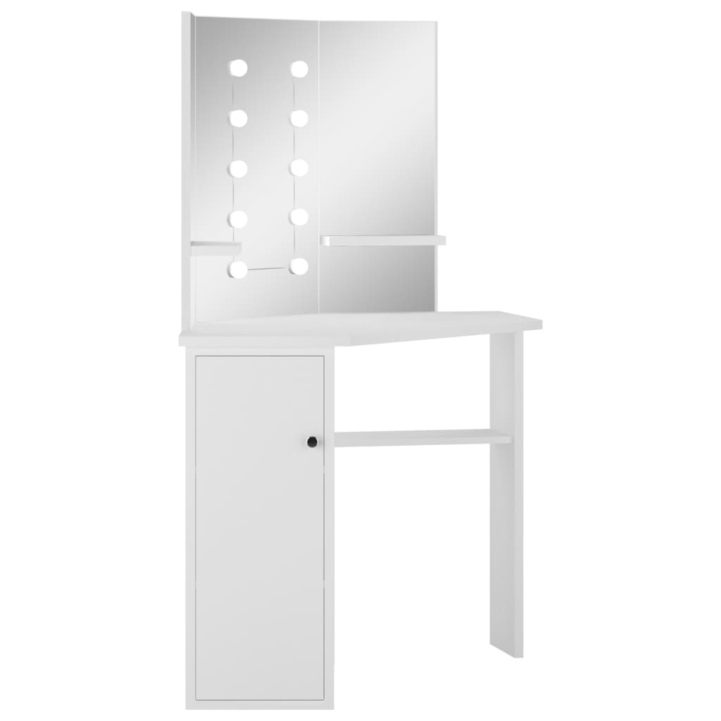 vidaXL Masă pentru machiaj de colț cu lumini LED, alb