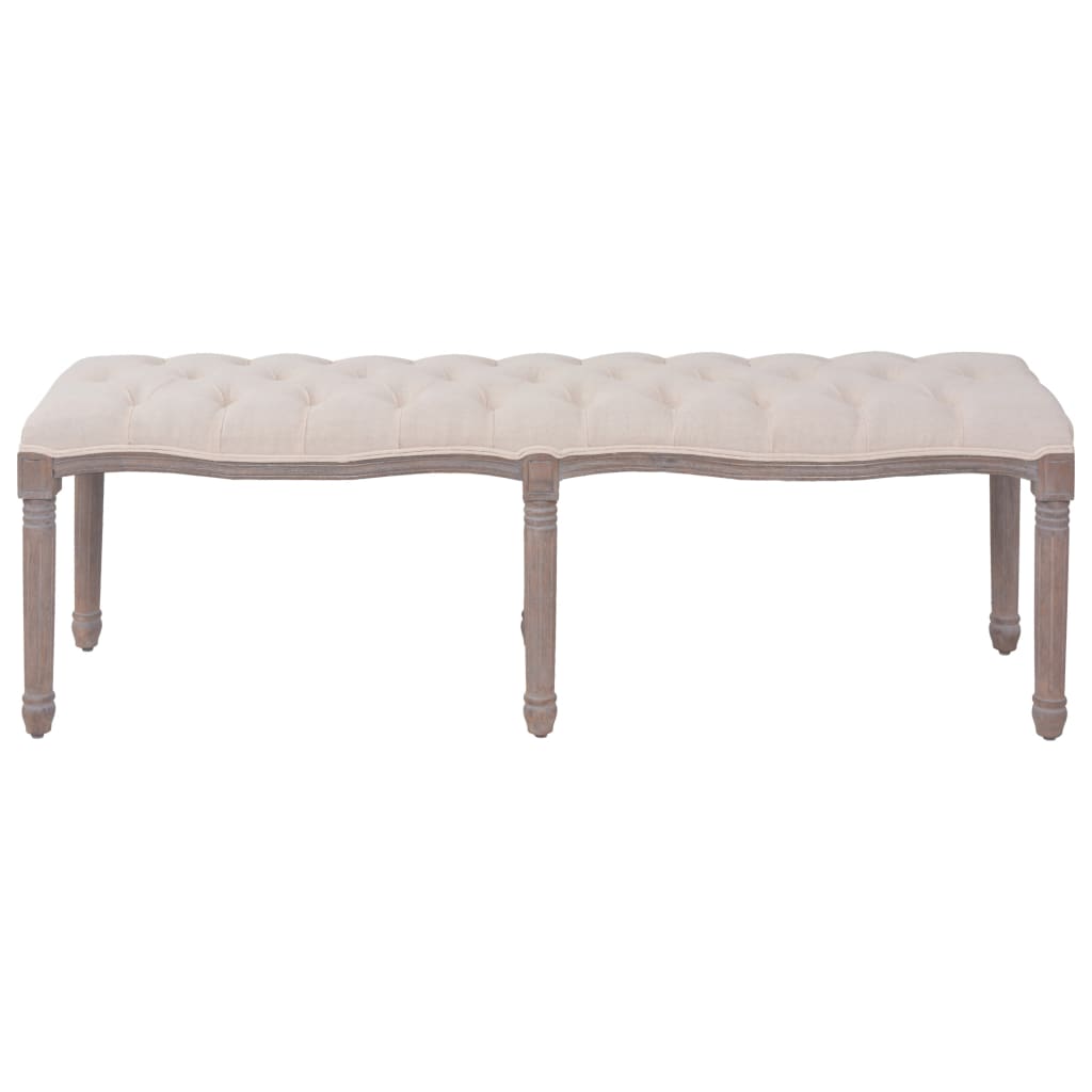vidaXL Bancă, alb crem, 59.1"x15.7"x18.9", țesătură și lemn masiv