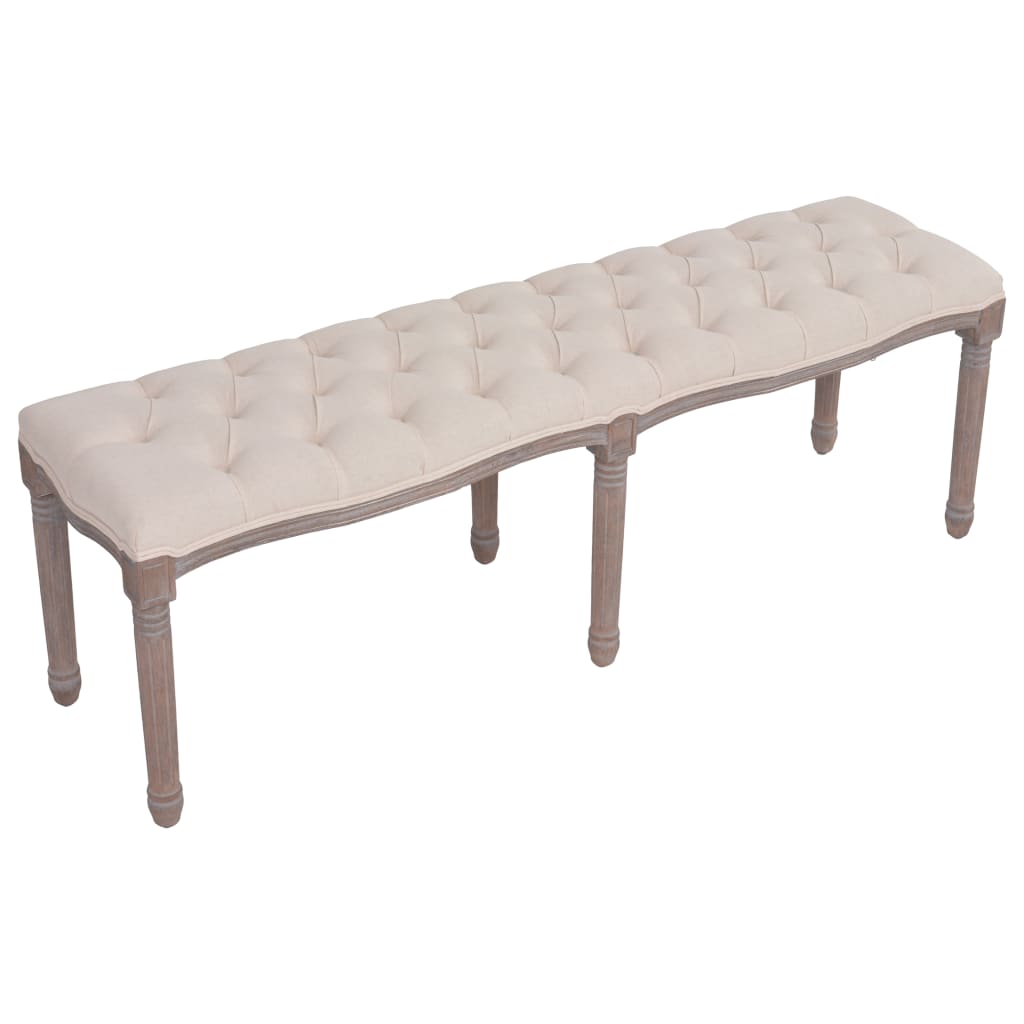 vidaXL Bancă, alb crem, 59.1"x15.7"x18.9", țesătură și lemn masiv