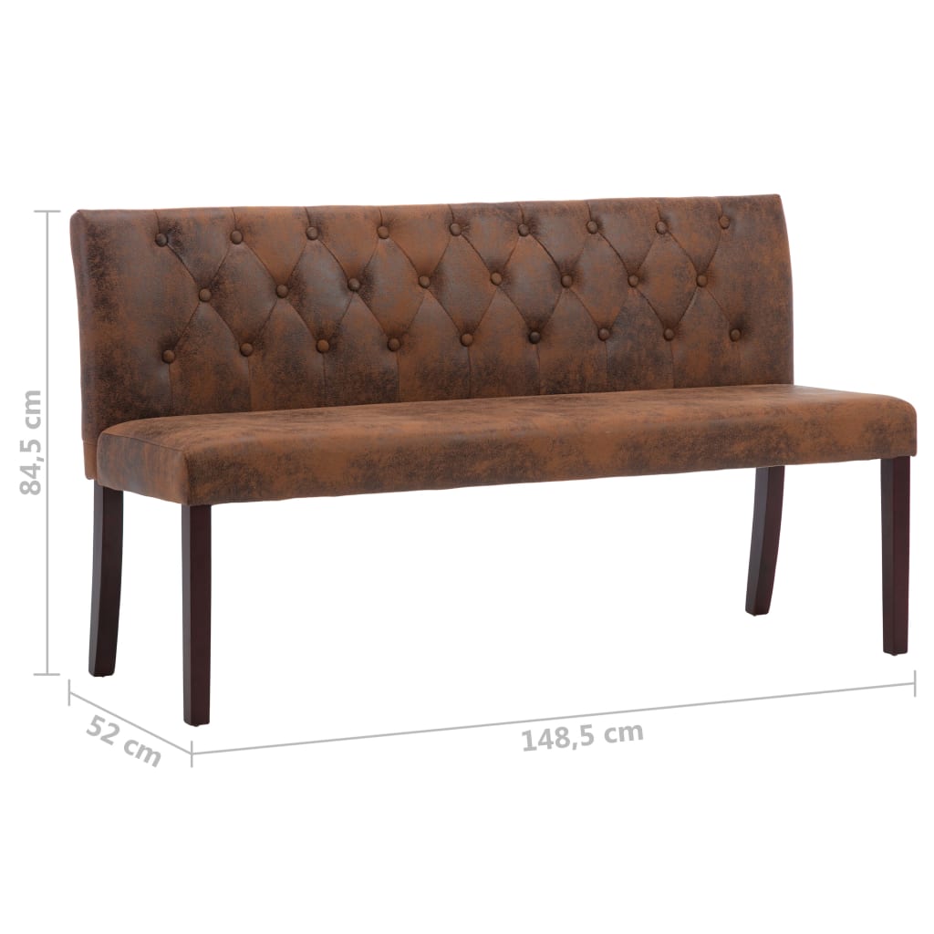 vidaXL Bancă, maro, 148,5 cm, velur ecologic