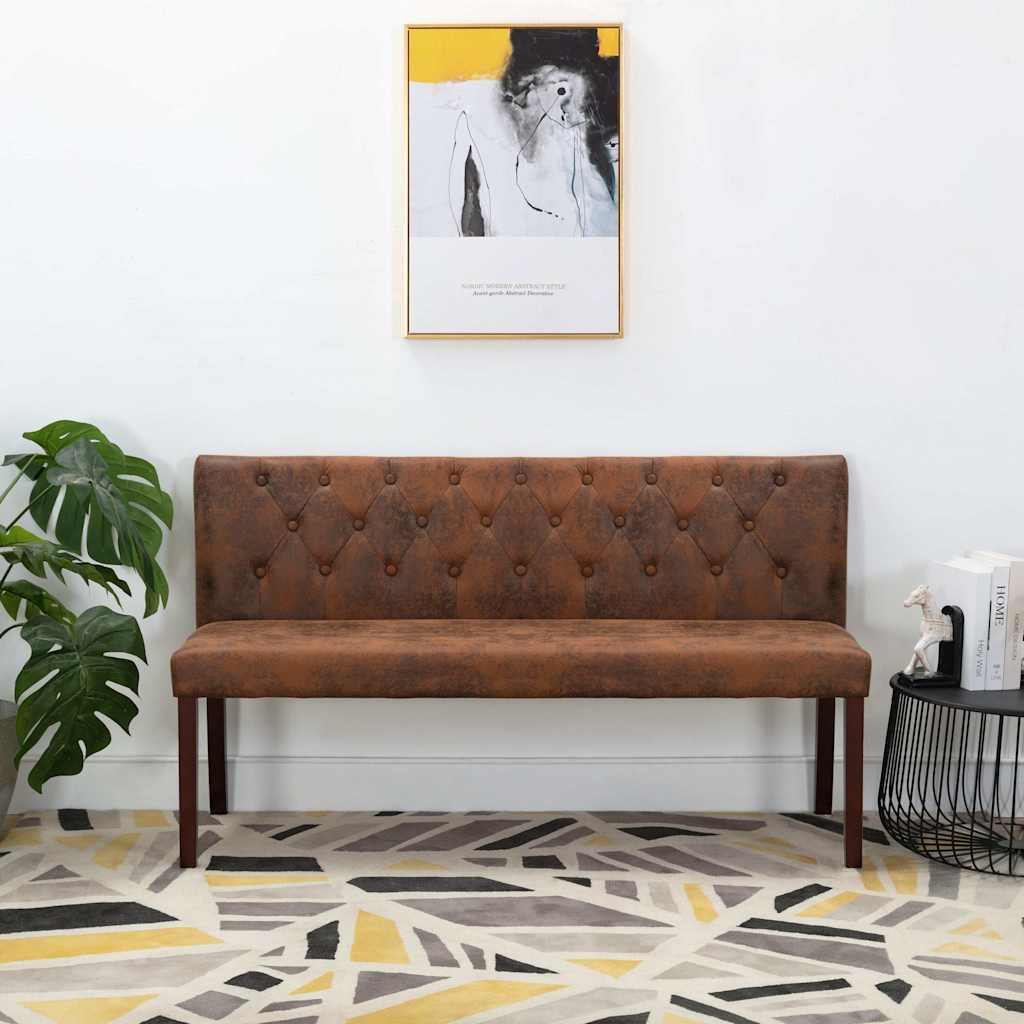 vidaXL Bancă, maro, 148,5 cm, velur ecologic