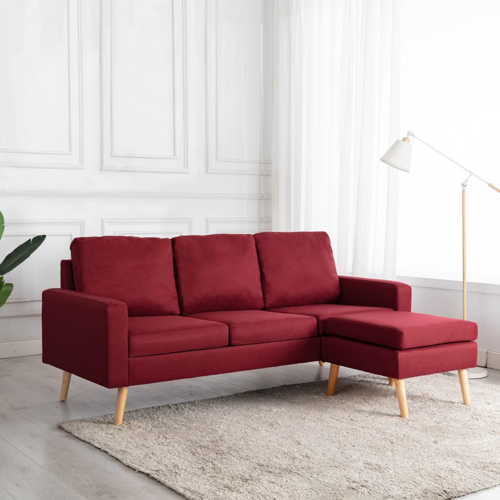 vidaXL Canapea cu 3 locuri și taburet, roșu vin, material textil vidaXL Canapea cu 3 locuri și taburet, roșu vin, material textil