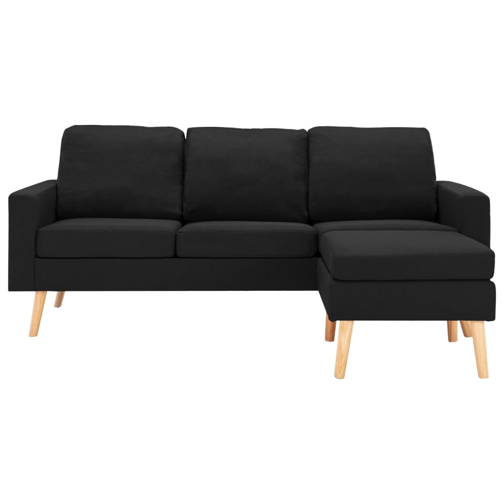 vidaXL Canapea cu 3 locuri și taburet, negru, material textil vidaXL Canapea cu 3 locuri și taburet, negru, material textil
