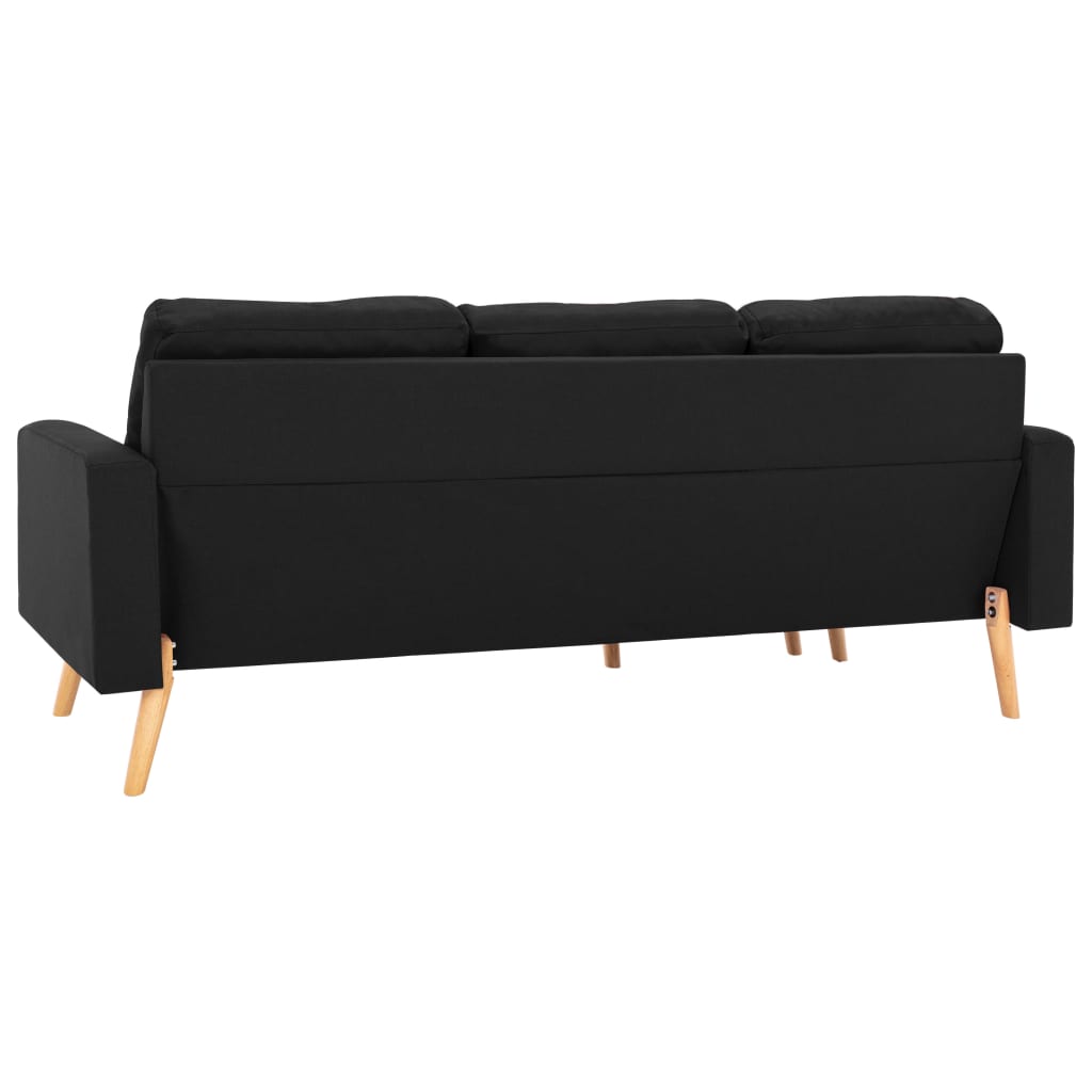 vidaXL Canapea cu 3 locuri și taburet, negru, material textil vidaXL Canapea cu 3 locuri și taburet, negru, material textil