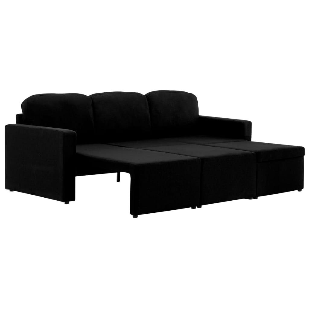 vidaXL Canapea extensibilă modulară cu 3 locuri, negru, textil