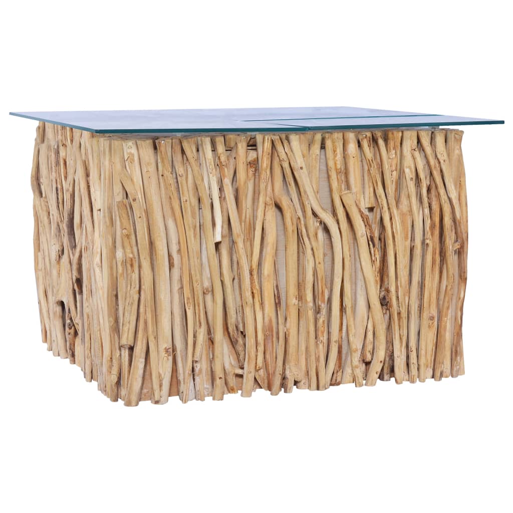 vidaXL Măsuță de cafea cu blat de sticlă, 66x66x40 cm, lemn masiv tec vidaXL Măsuță de cafea cu blat de sticlă, 66x66x40 cm, lemn masiv tec
