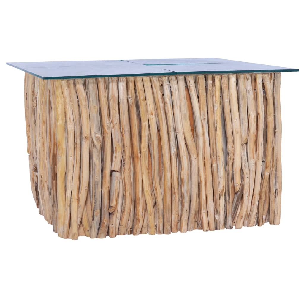 vidaXL Măsuță de cafea cu blat de sticlă, 66x66x40 cm, lemn masiv tec vidaXL Măsuță de cafea cu blat de sticlă, 66x66x40 cm, lemn masiv tec
