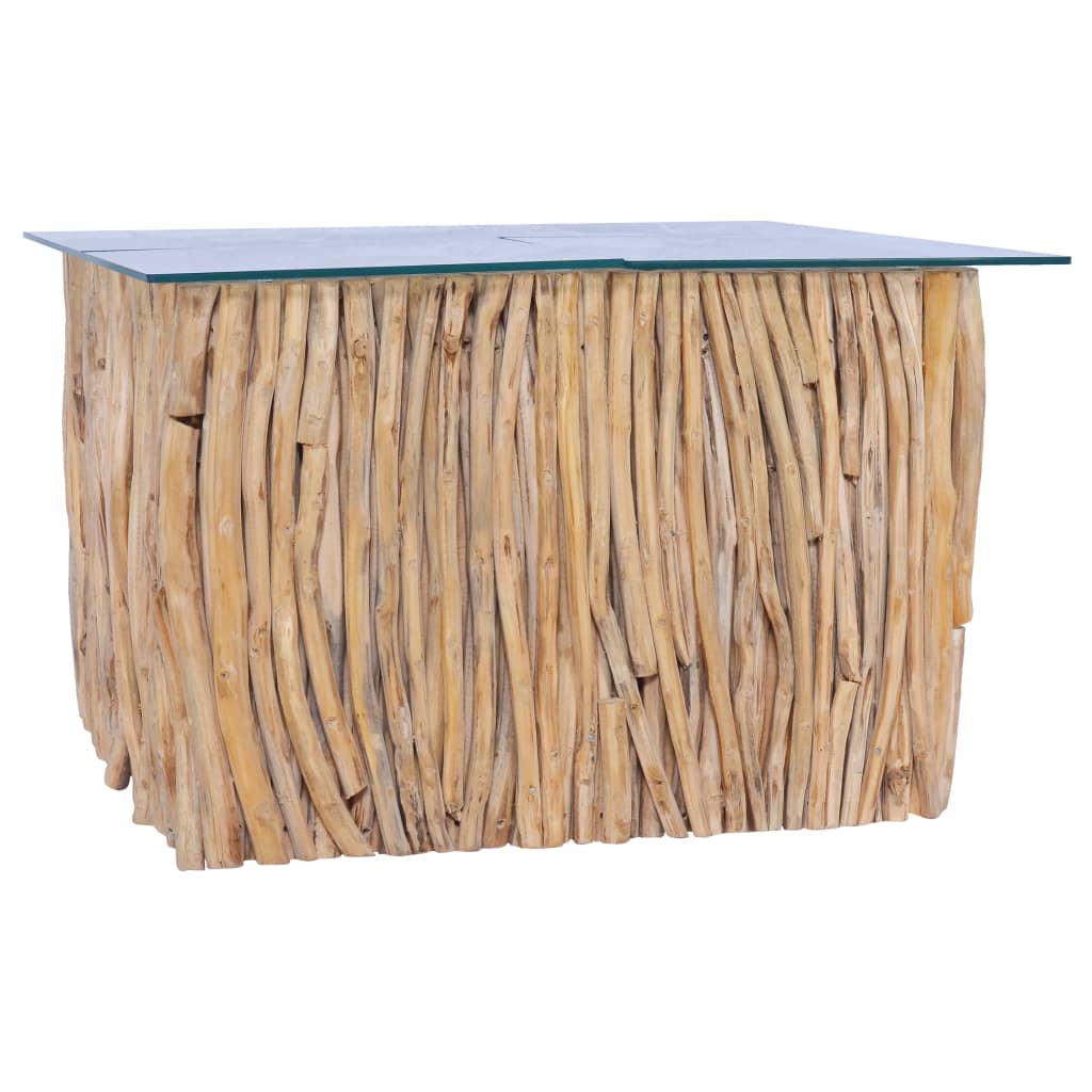 vidaXL Măsuță de cafea cu blat de sticlă, 66x66x40 cm, lemn masiv tec vidaXL Măsuță de cafea cu blat de sticlă, 66x66x40 cm, lemn masiv tec