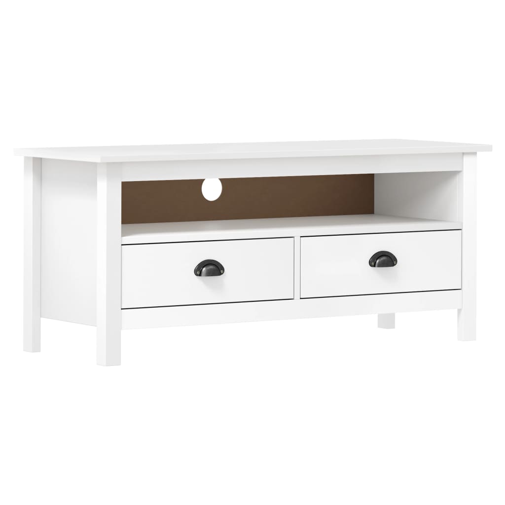 vidaXL Comodă TV Hill, alb, 110x40x47 cm, lemn masiv de pin