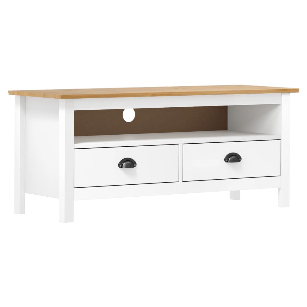 vidaXL Comodă TV Hill, alb, 110x40x47 cm, lemn masiv de pin vidaXL Comodă TV Hill, alb, 110x40x47 cm, lemn masiv de pin