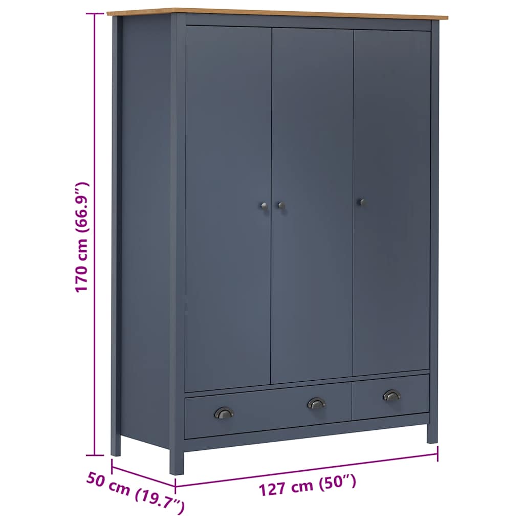 vidaXL Șifonier cu 3 uși Hill,, gri, 127x50x170 cm, lemn masiv pin vidaXL Șifonier cu 3 uși Hill,, gri, 127x50x170 cm, lemn masiv pin