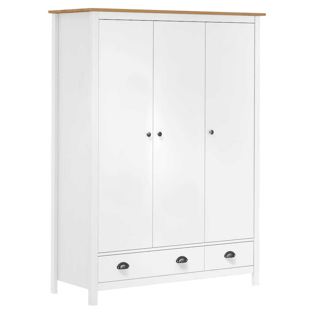 vidaXL Șifonier cu 3 uși Hill, alb, 127x50x170 cm, lemn masiv de pin vidaXL Șifonier cu 3 uși Hill, alb, 127x50x170 cm, lemn masiv de pin