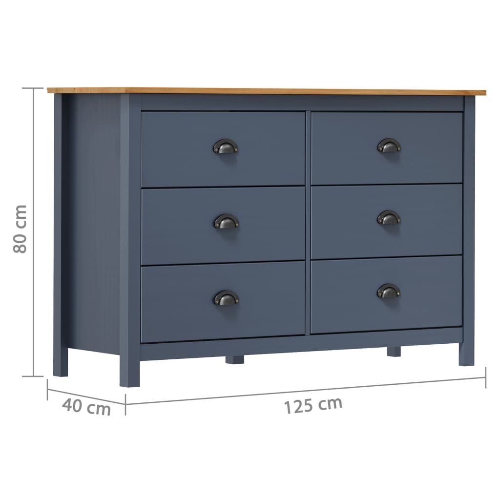 vidaXL Dulap Hill, gri, 125 x 40 x 80 cm, lemn masiv de pin