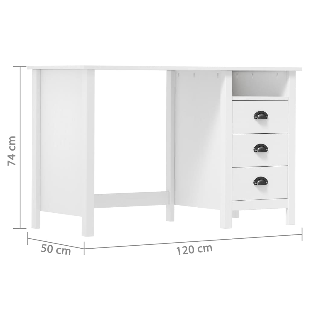 vidaXL Birou Hill cu 3 sertare, 120x50x74 cm, lemn masiv de pin