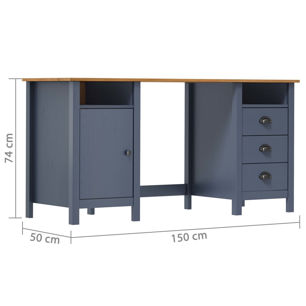 vidaXL Birou Hill, gri, 150x50x74 cm, lemn masiv de pin