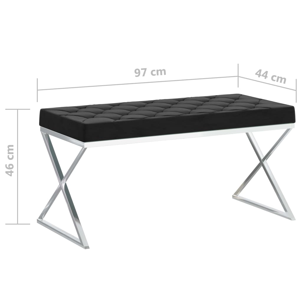 vidaXL Banchetă, 97 cm, catifea neagră și oțel inoxidabil