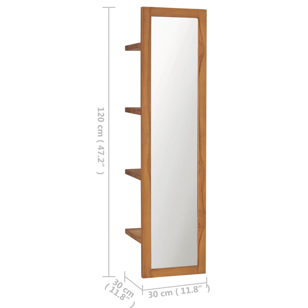vidaXL Oglindă de perete cu rafturi, 30x30x120 cm, lemn masiv de tec vidaXL Oglindă de perete cu rafturi, 30x30x120 cm, lemn masiv de tec