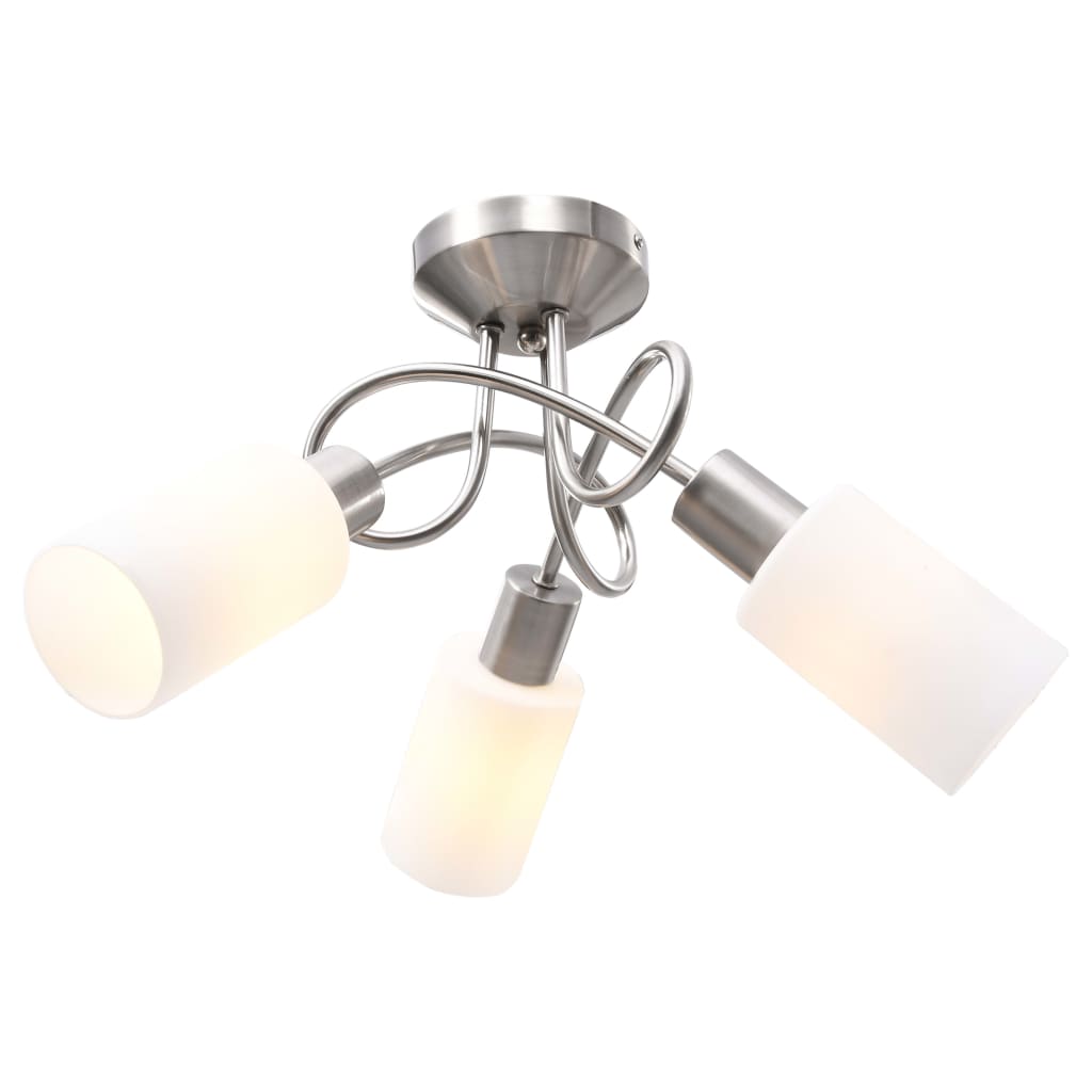 vidaXL Lustră cu abajururi din ceramică, 3 becuri E14, alb, con vidaXL Lustră cu abajururi din ceramică, 3 becuri E14, alb, con