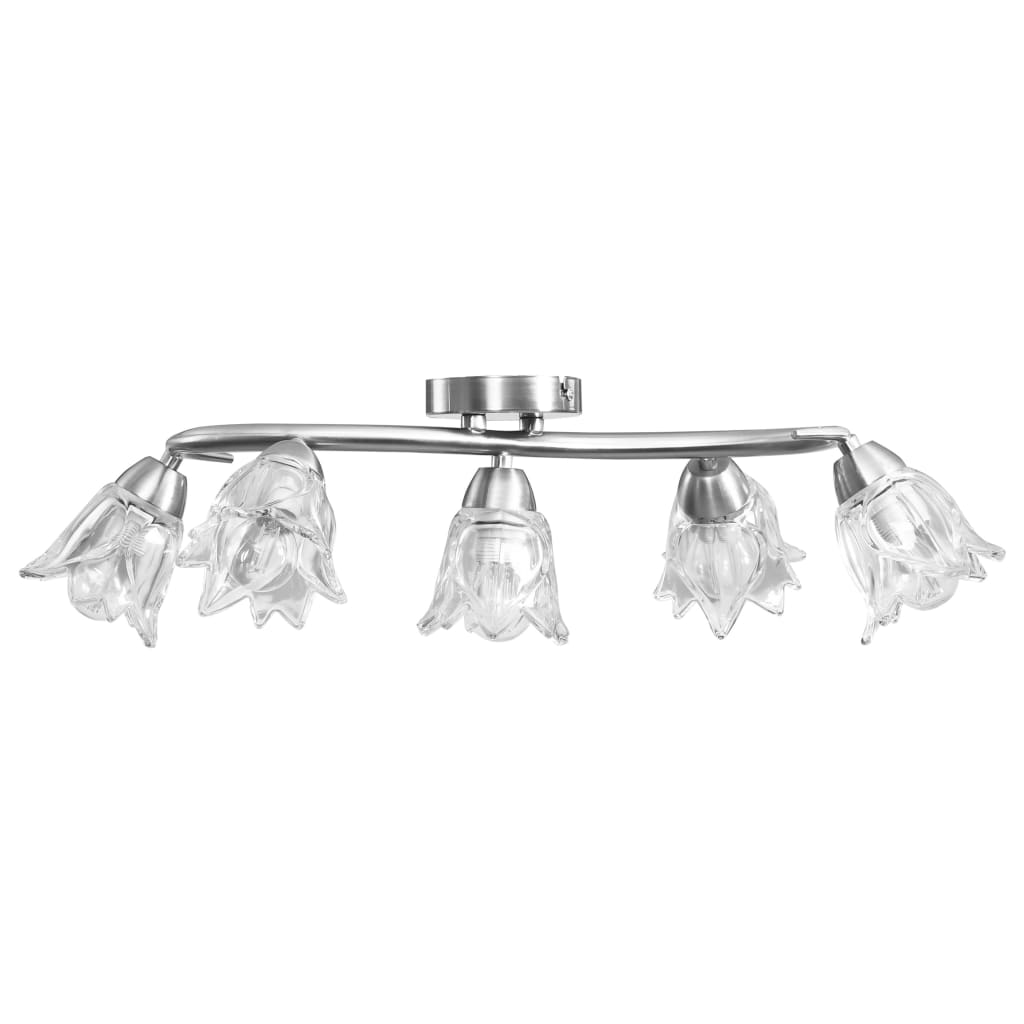 vidaXL Lustră, abajururi din sticlă transparentă, 5 becuri E14, lalea vidaXL Lustră, abajururi din sticlă transparentă, 5 becuri E14, lalea