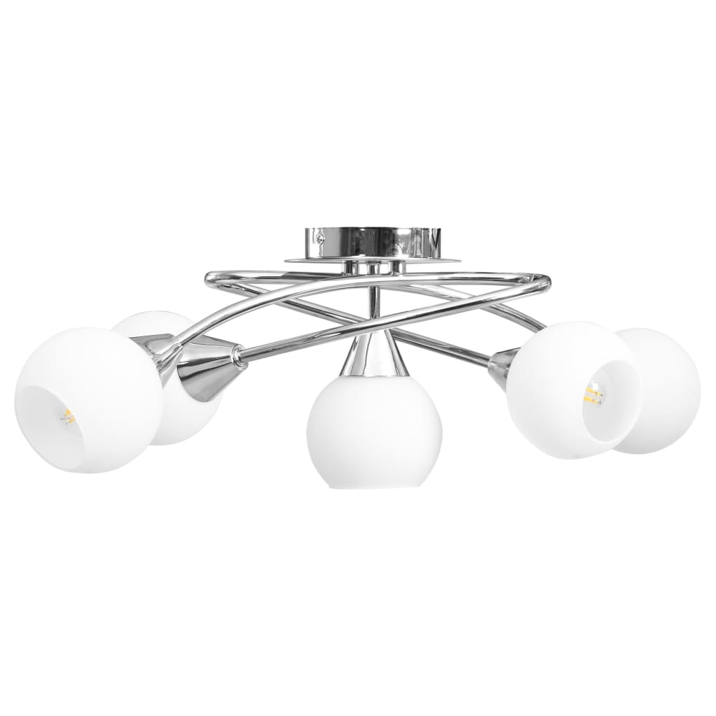 vidaXL Lustră cu abajururi din ceramică, 5 becuri E14, alb, glob vidaXL Lustră cu abajururi din ceramică, 5 becuri E14, alb, glob